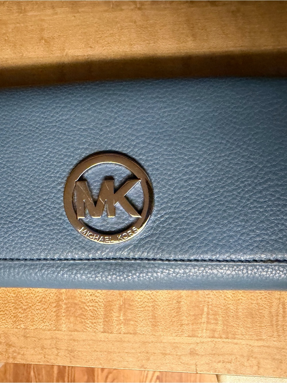 Michael Kors Men's Steel Blue Pebbled Leather Wallet with MK Emblem
